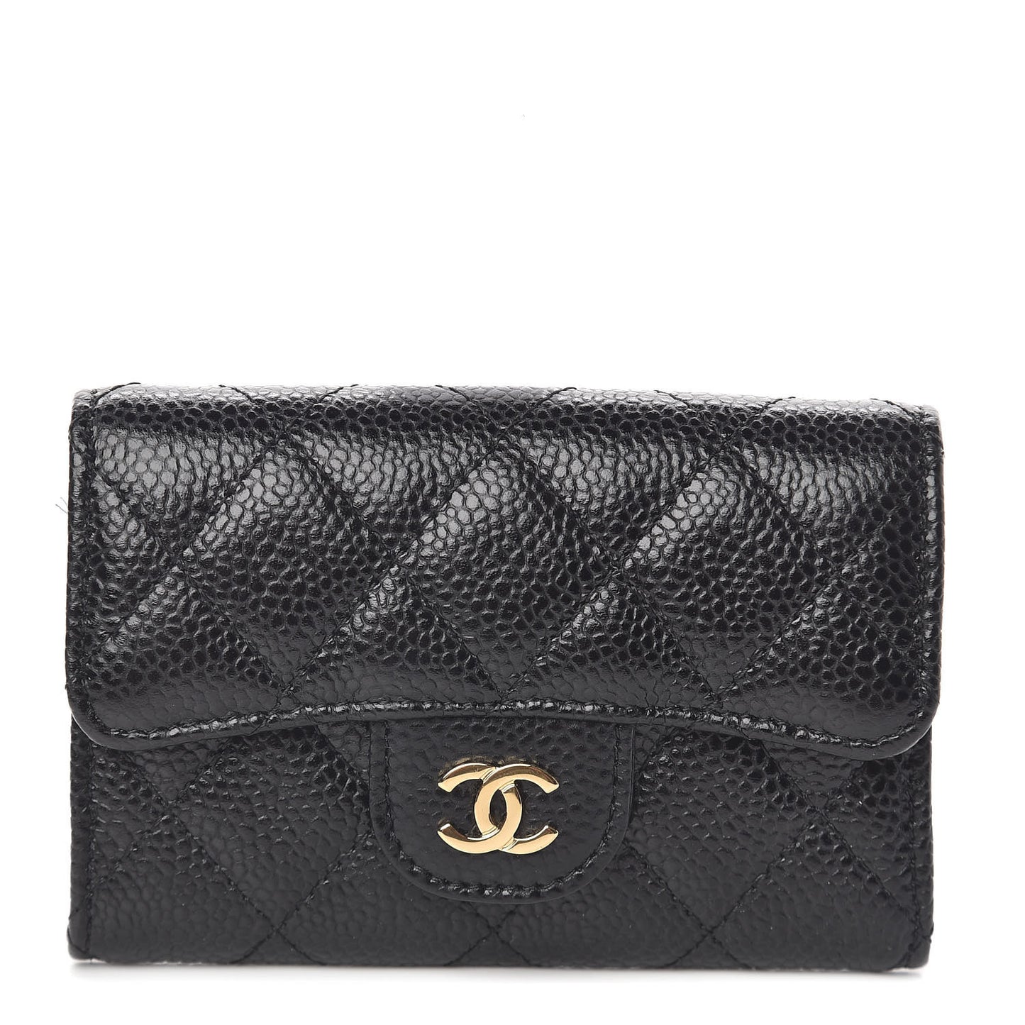 Caviar Quilted Flap Card Holder Wallet Black