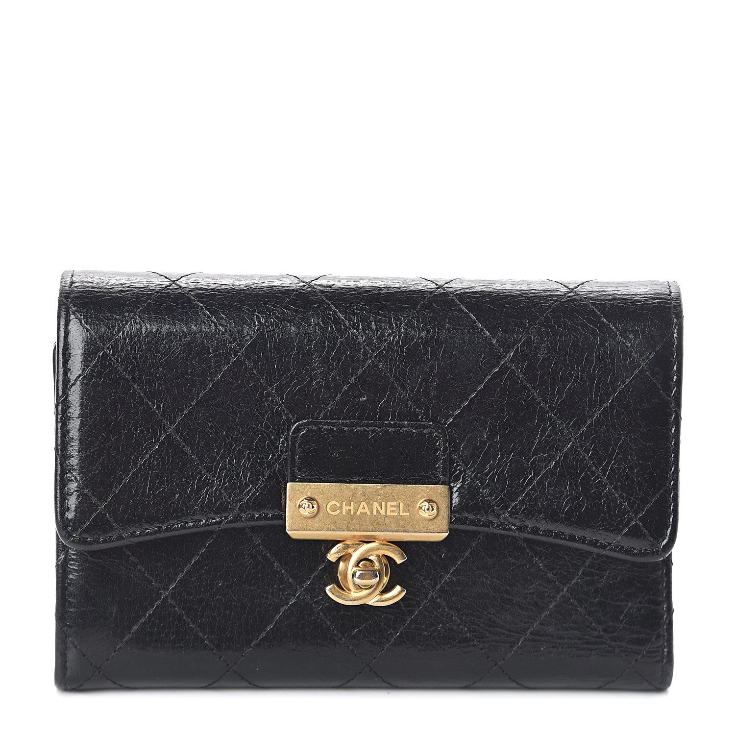 Chanel Goatskin Stitched Small Golden CC Flap Wallet Black 1 of 7