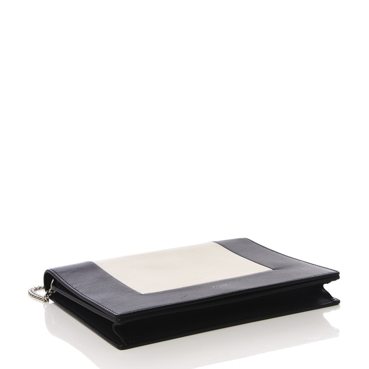 Smooth Lambskin Frame Evening Chain Clutch Black White