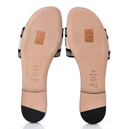 Christian Dior Canvas Around the World Embroidered Dway Flat Slide Sandals 39.5 Black 5 of 9