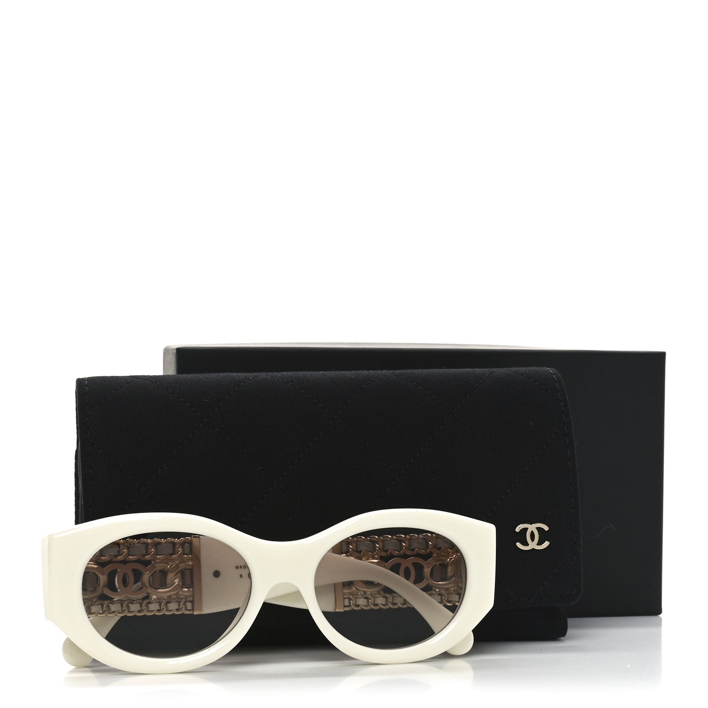 Acetate Calfskin Chain CC Sunglasses 5536-Q White