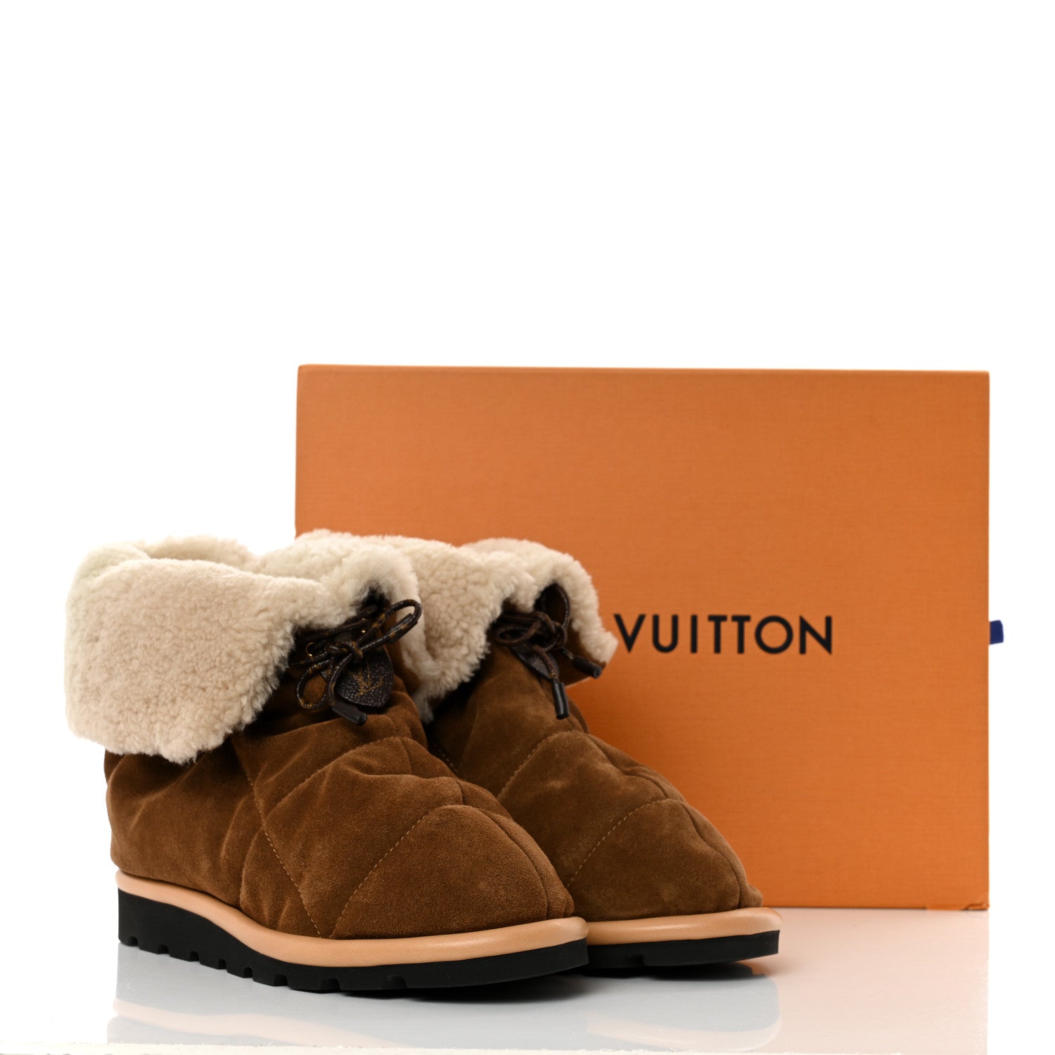 Louis Vuitton Suede Shearling Quilted Flat Ankle Boot 38 Beige 8 of 8