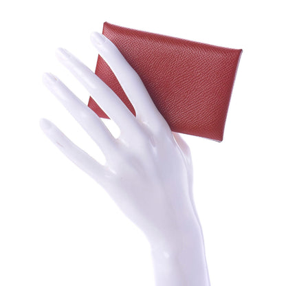 Hermes Epsom Calvi Card Case Rouge Garance 2 of 9