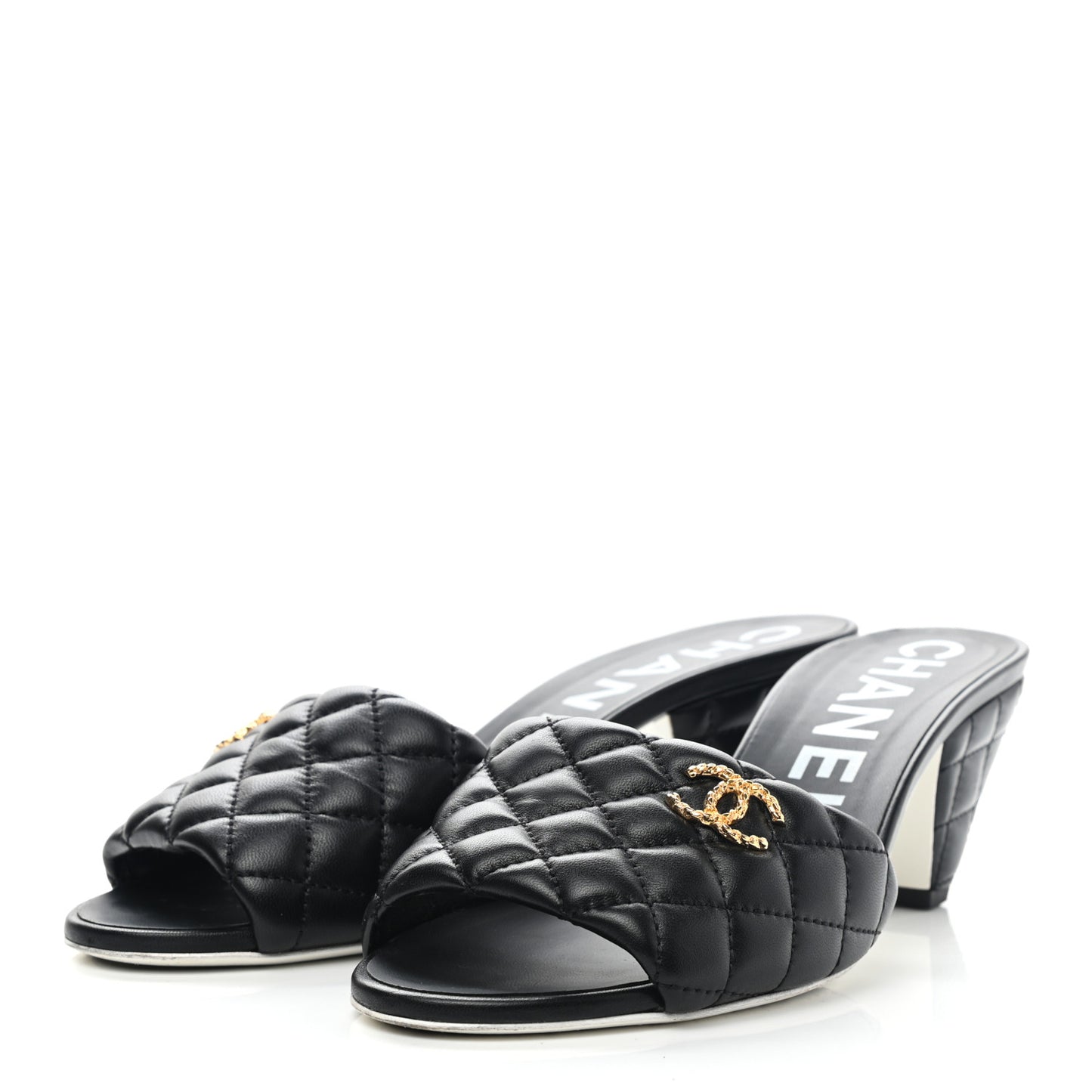 Lambskin Quilted Textured CC Mules 40 Black