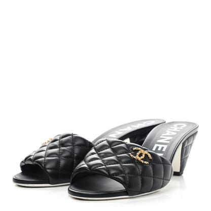 Chanel Lambskin Quilted Textured CC Mules 40 Black 4 of 9