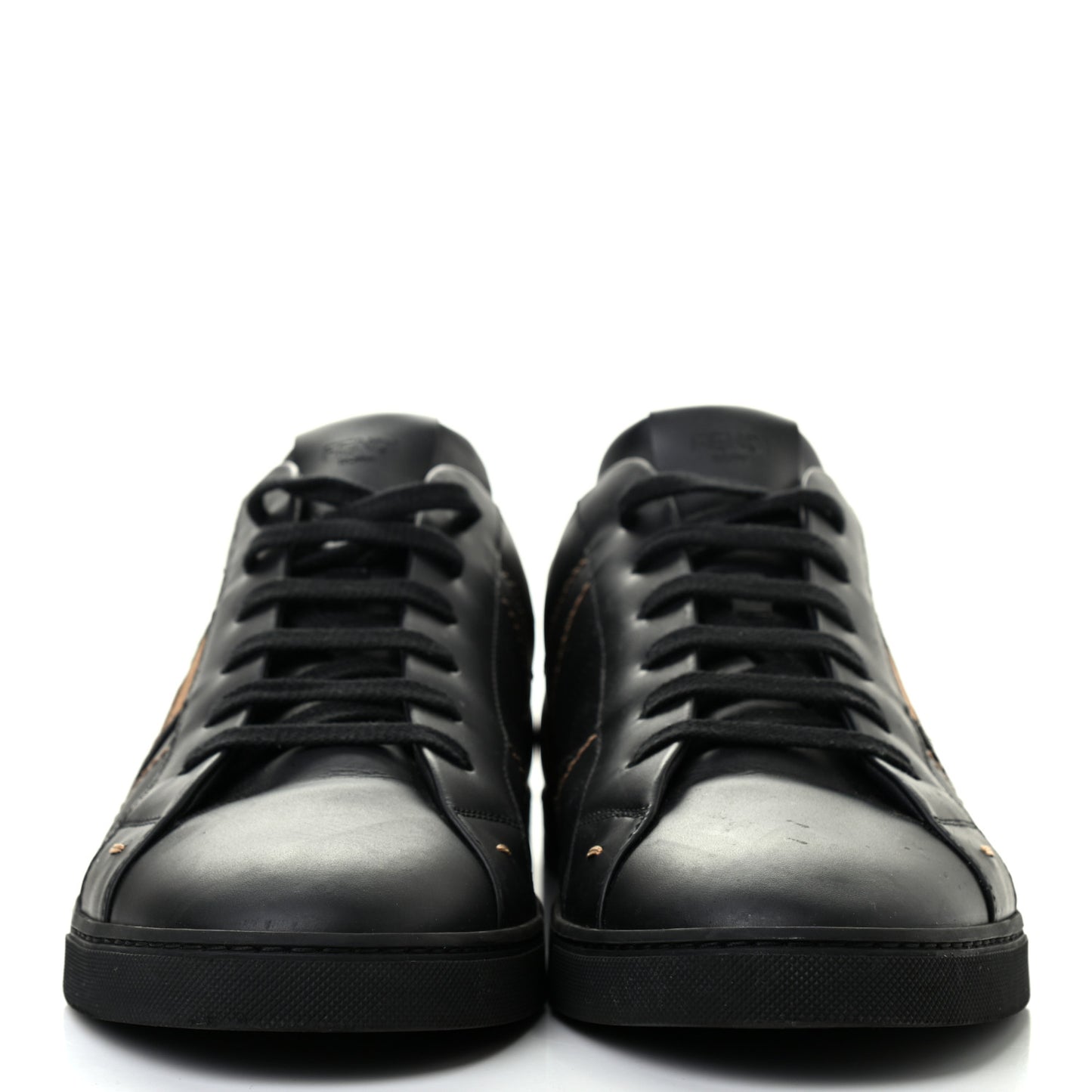 Calfskin FF Mens Low Top Sneakers 12 Black Brown