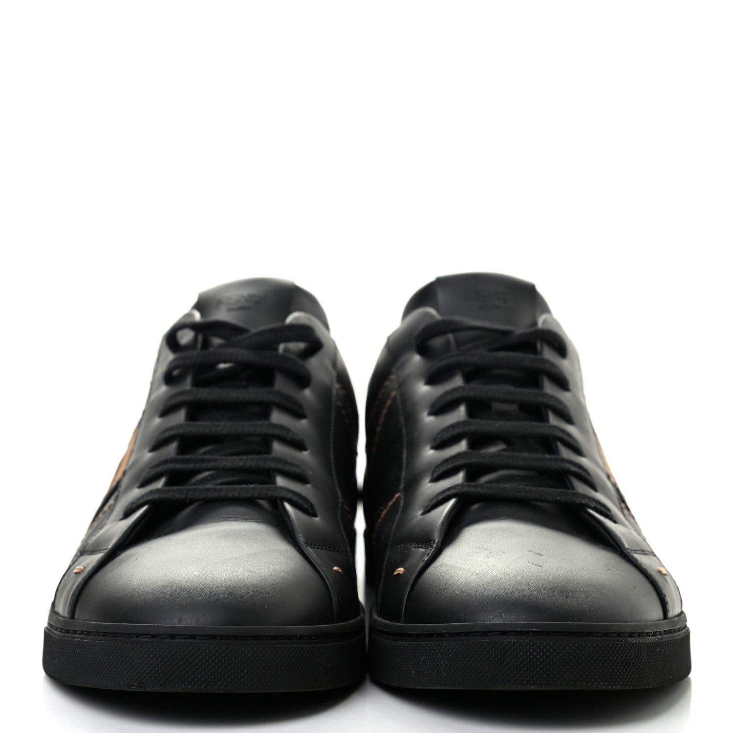 Fendi Calfskin FF Mens Low Top Sneakers 12 Black Brown 2 of 16