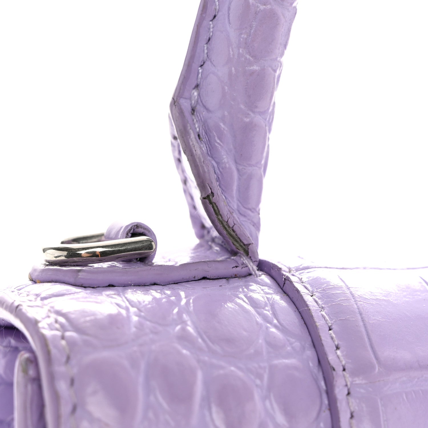 Balenciaga Shiny Calfskin Crocodile Embossed Small Hourglass Top Handle Bag Lilac 12 of 13