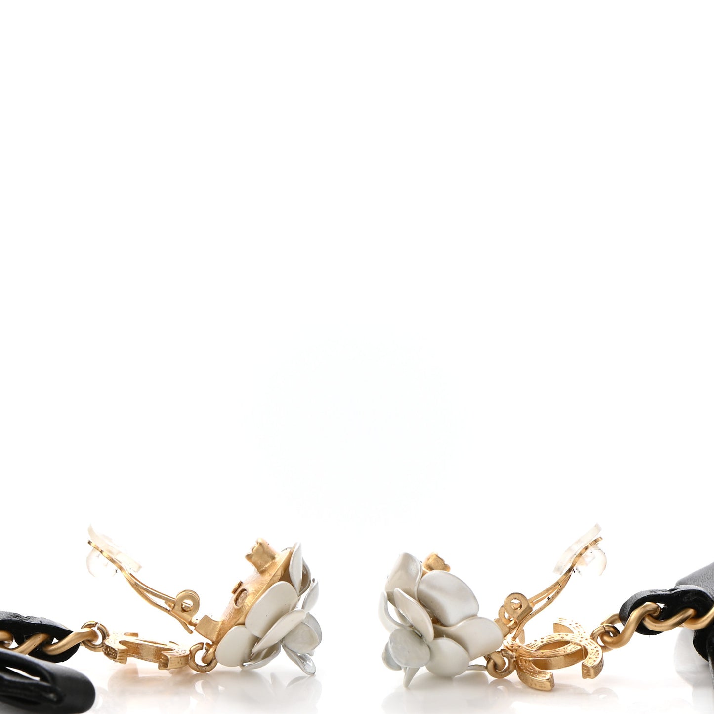 Calfskin Metal Pearl 90’s Camellia CC Drop Earrings Gold Black
