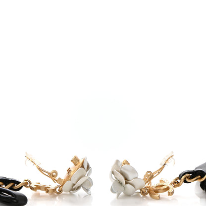 Chanel Calfskin Metal Pearl 90’s Camellia CC Drop Earrings Gold Black 3 of 4