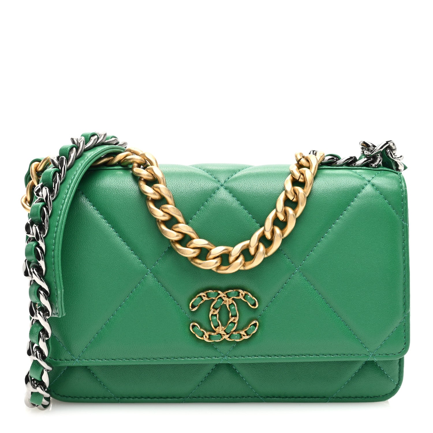 Chanel Lambskin Quilted Chanel 19 Wallet On Chain WOC Green 1 of 10