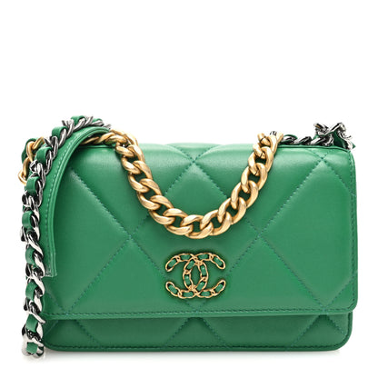 Chanel Lambskin Quilted Chanel 19 Wallet On Chain WOC Green 1 of 10