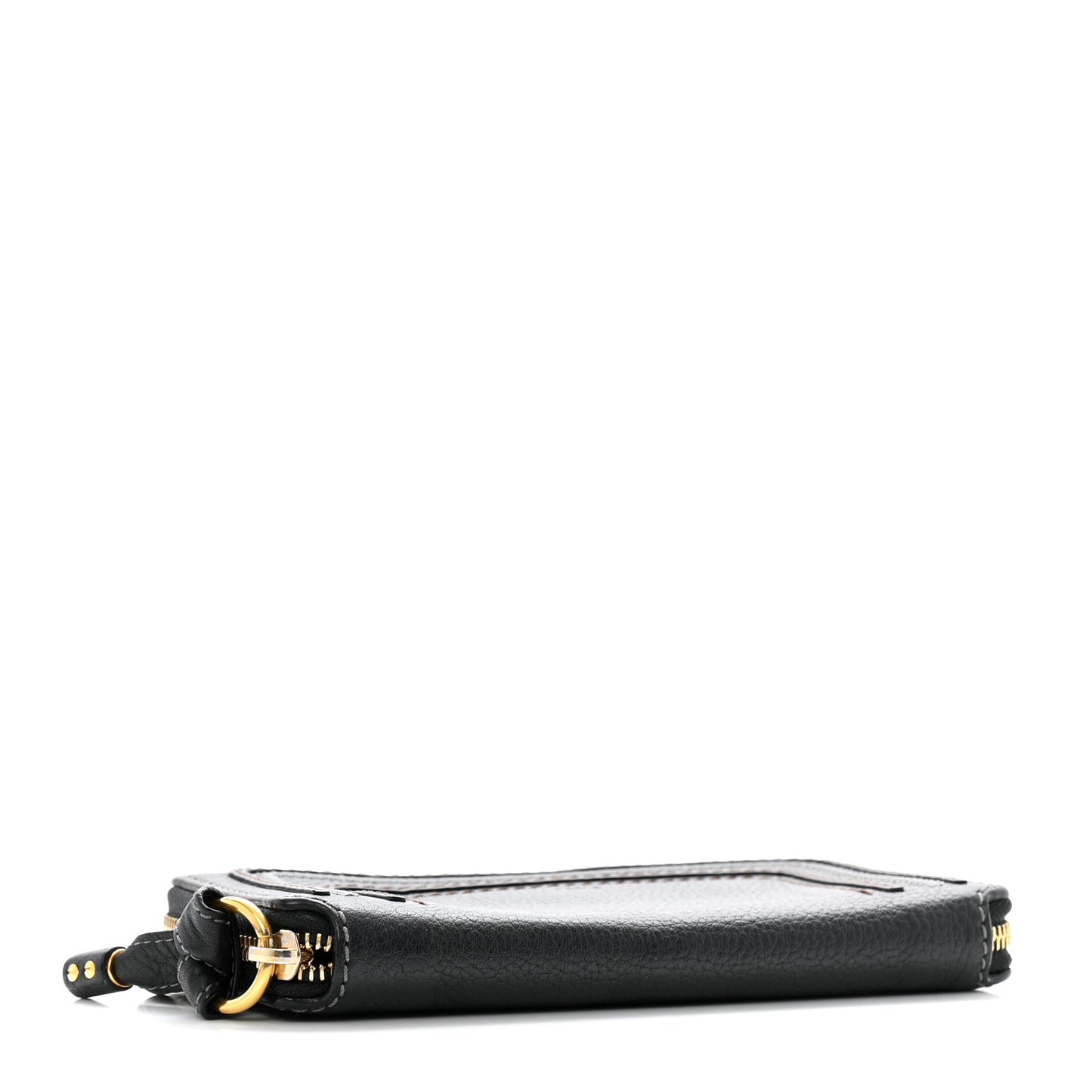 Grained Calfskin Marcie Long Zip Around Wallet Black