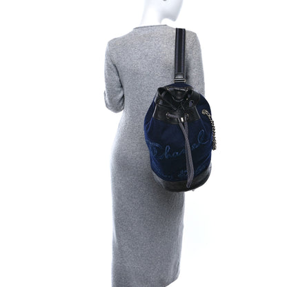 Chanel Wool Calfskin Embroidered Paris Hamburg Drawstring Backpack Navy Blue 2 of 11