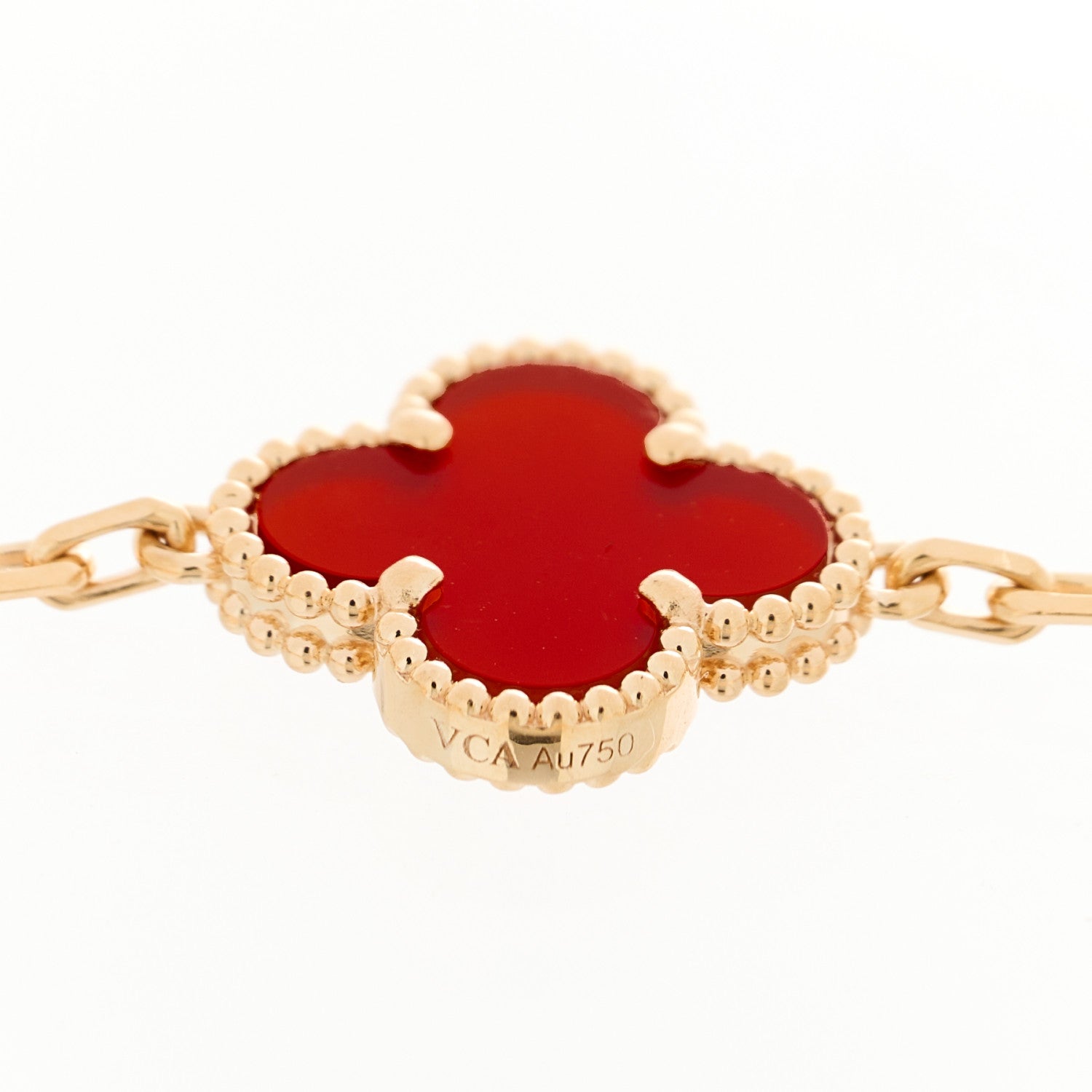 Van Cleef & Arpels 18K Rose Gold Carnelian 5 Motifs Guilloche Vintage Alhambra Bracelet 3 of 4