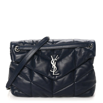 Saint Laurent Lambskin Quilted Medium Loulou Puffer Monogram Chain Satchel Deep Marine 1 of 10