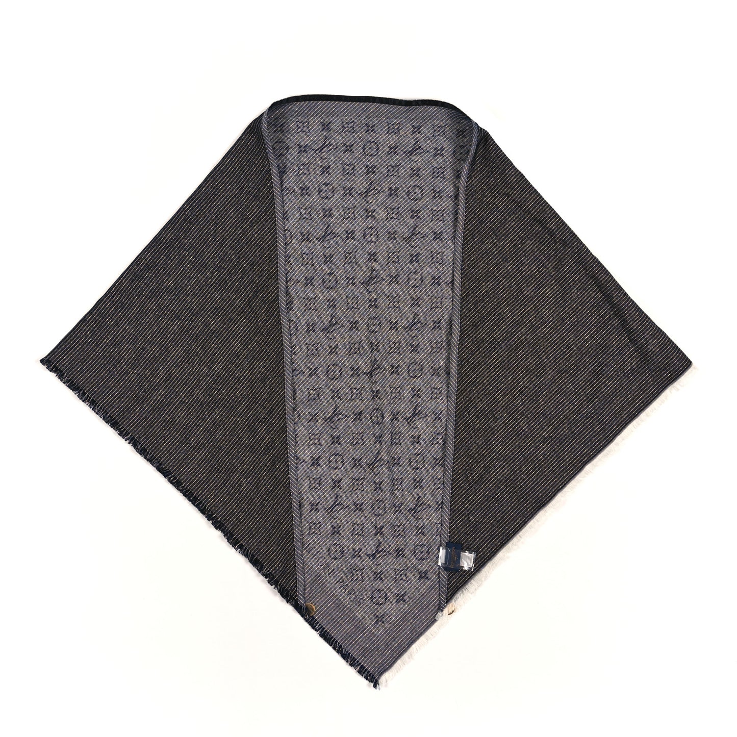 Wool Silk Monogram Denim Triangle Shawl Blue