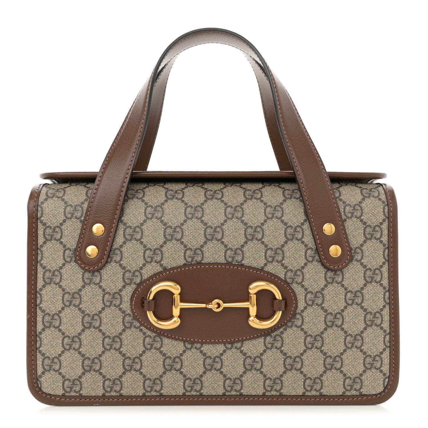Gucci GG Supreme Monogram Azalea Calfskin Small Horsebit 1955 Foldover Top Handle Bag Beige Ebony Brown Sugar 1 of 13