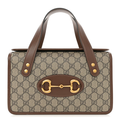 Gucci GG Supreme Monogram Azalea Calfskin Small Horsebit 1955 Foldover Top Handle Bag Beige Ebony Brown Sugar 1 of 13