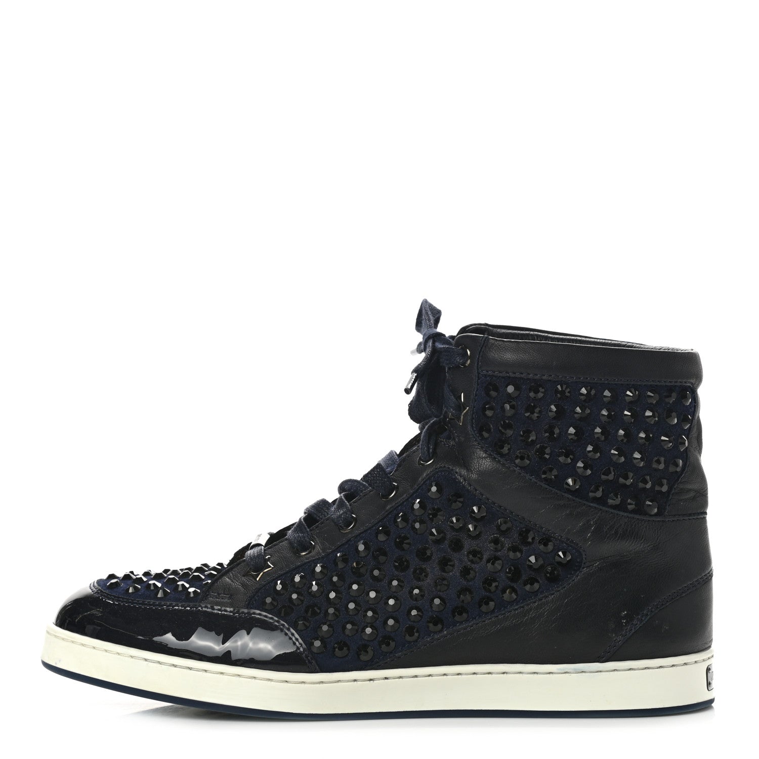 Jimmy Choo Calfskin Patent Studded Tokyo Sneakers 39 Navy 1 of 7