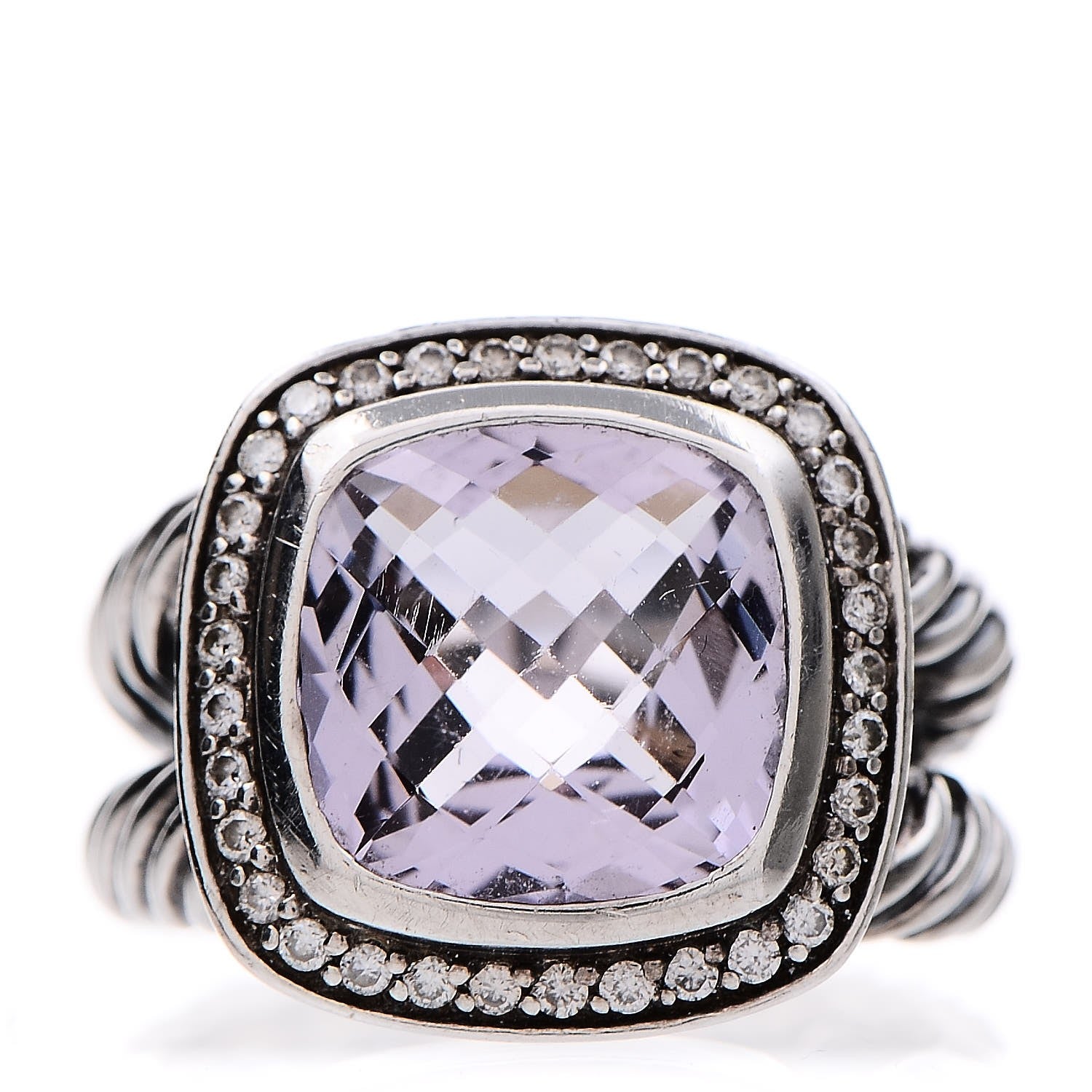 David Yurman Sterling Silver Diamond Amethyst 11mm Albion Ring 51.9 6 1 of 5