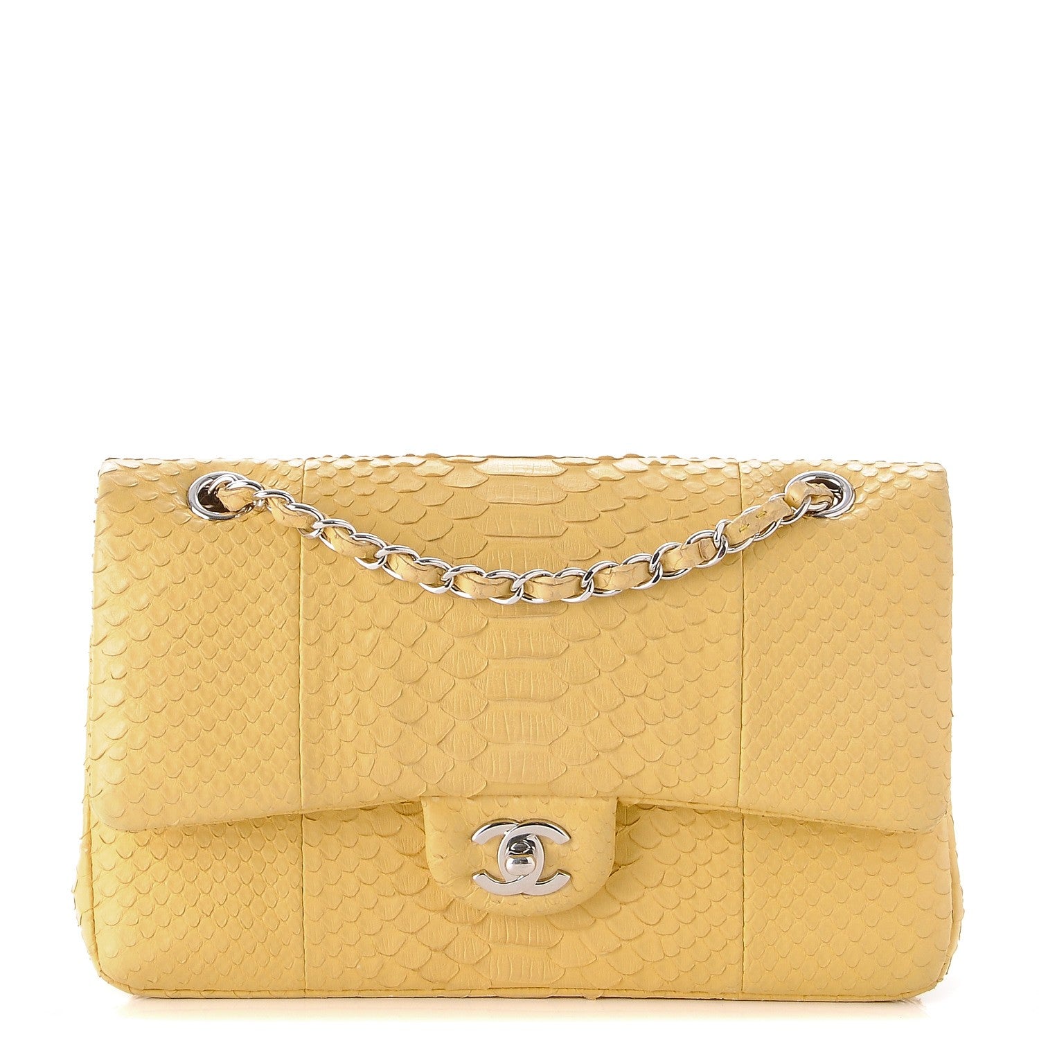 Chanel Python Medium Double Flap Yellow 1 of 14