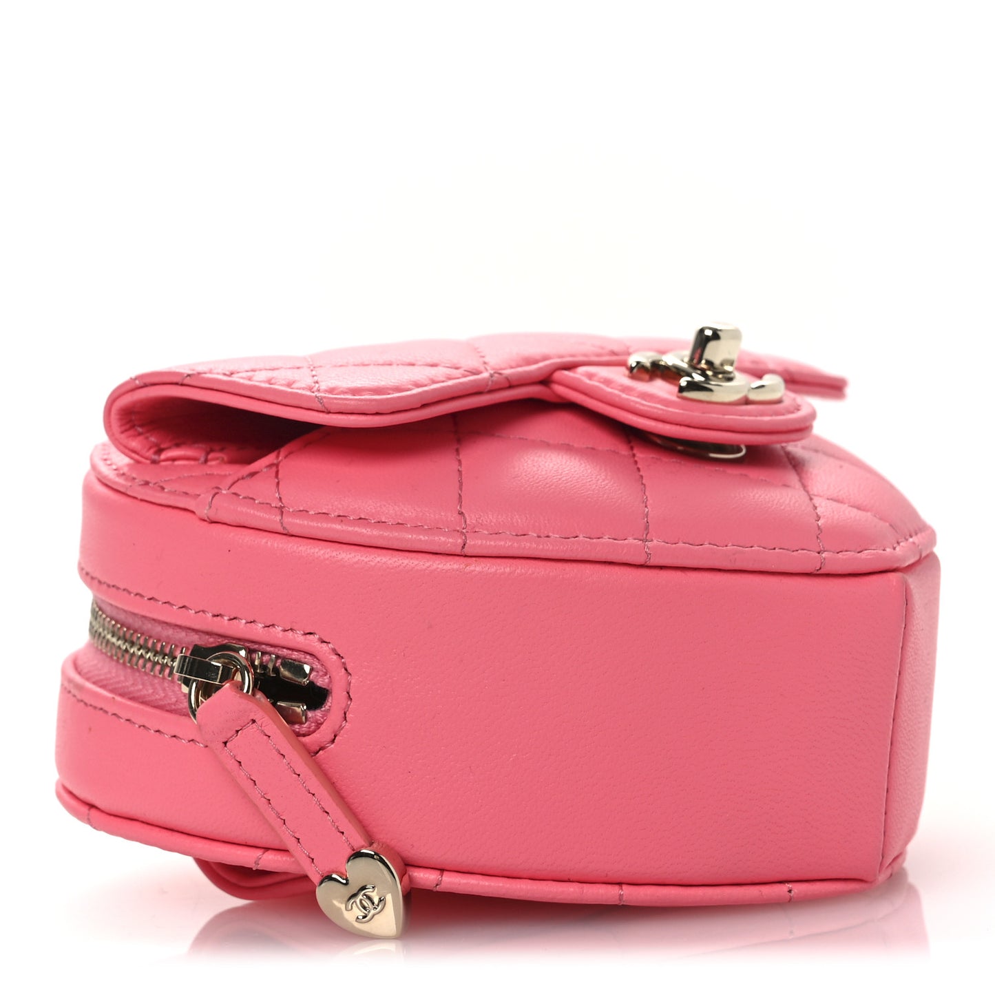 Lambskin Quilted CC In Love Heart Waist Belt Bag With Chain Pink