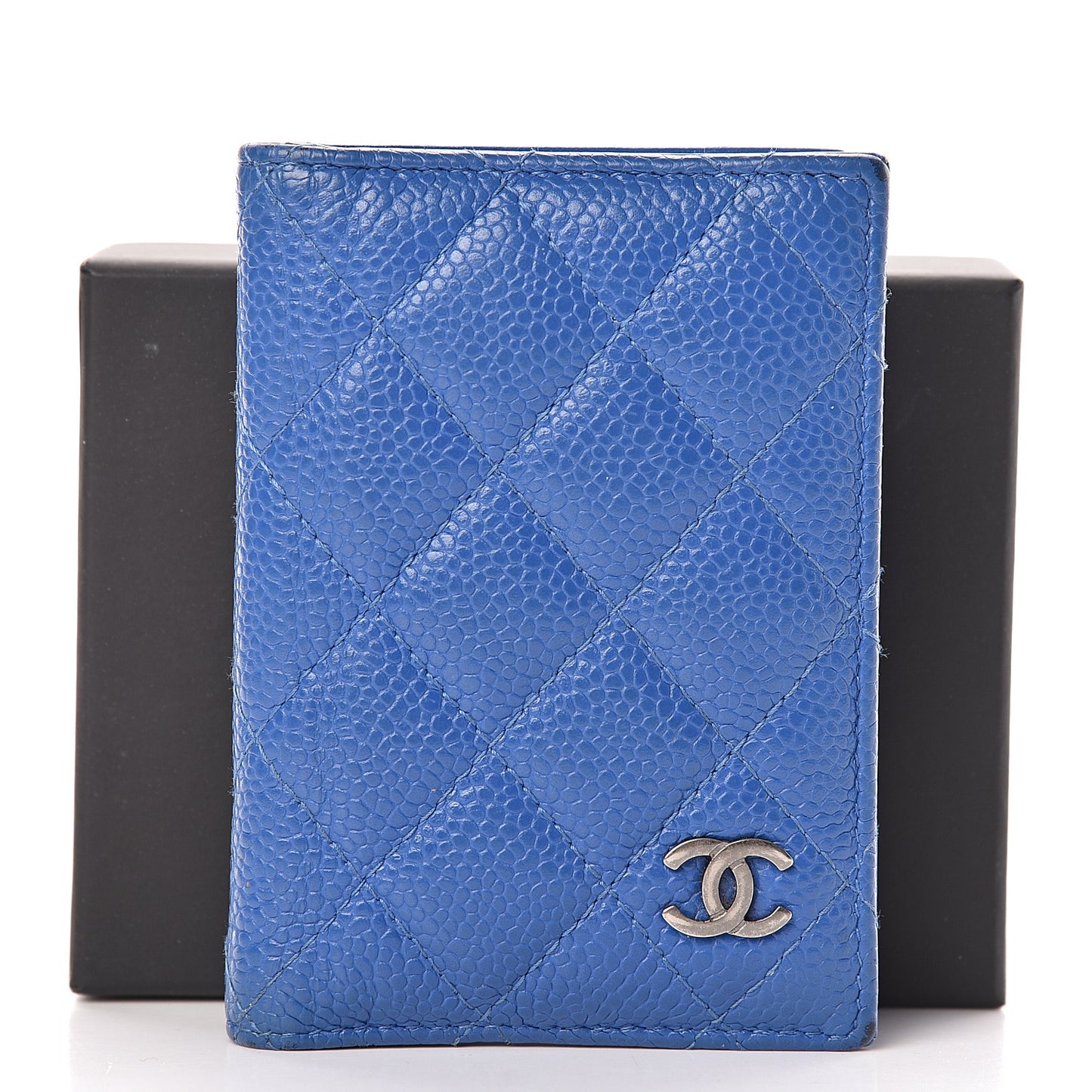 Caviar Quilted Card Holder Wallet Blue