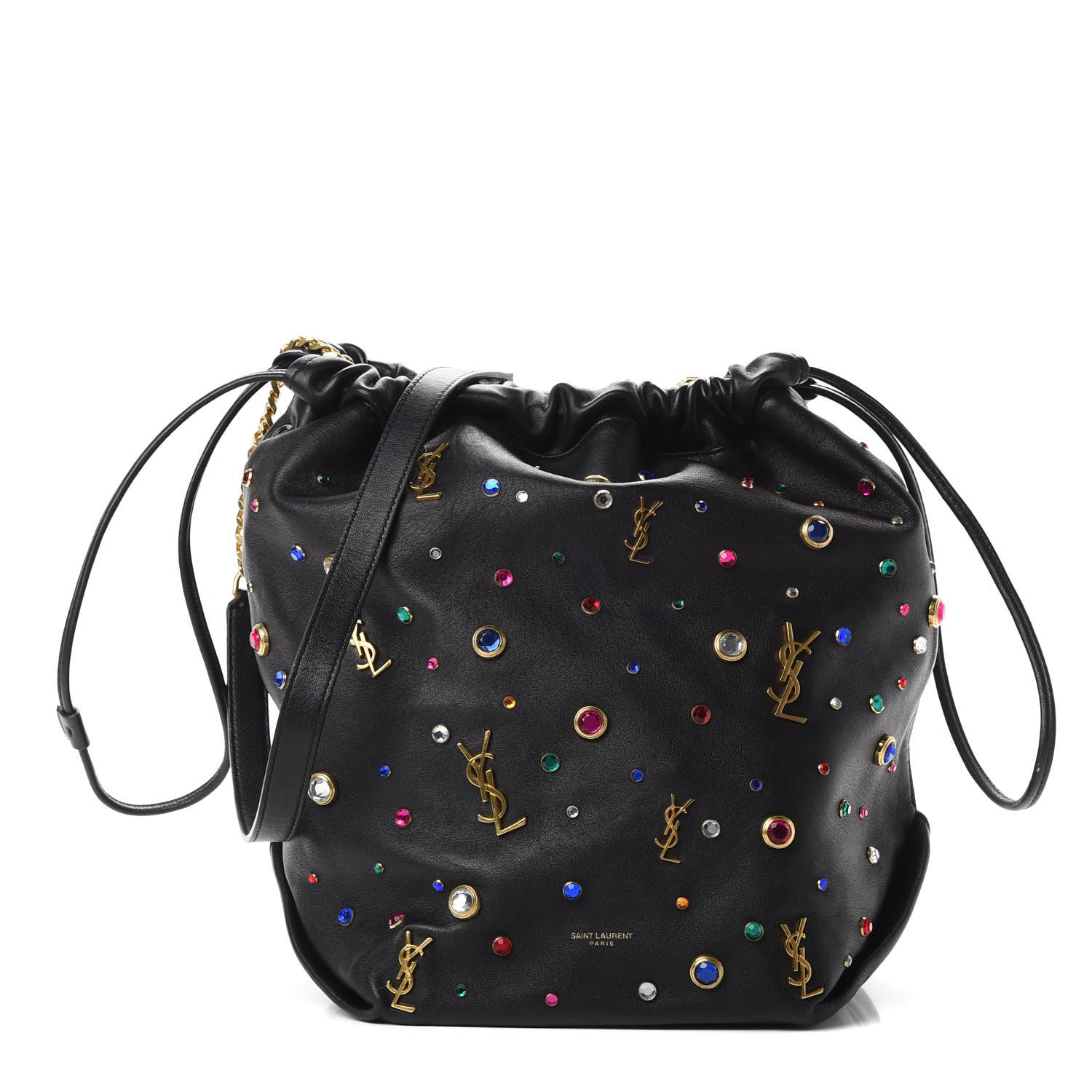 Saint Laurent Lambskin Charm Studded Teddy Drawstring Bag Black 1 of 14