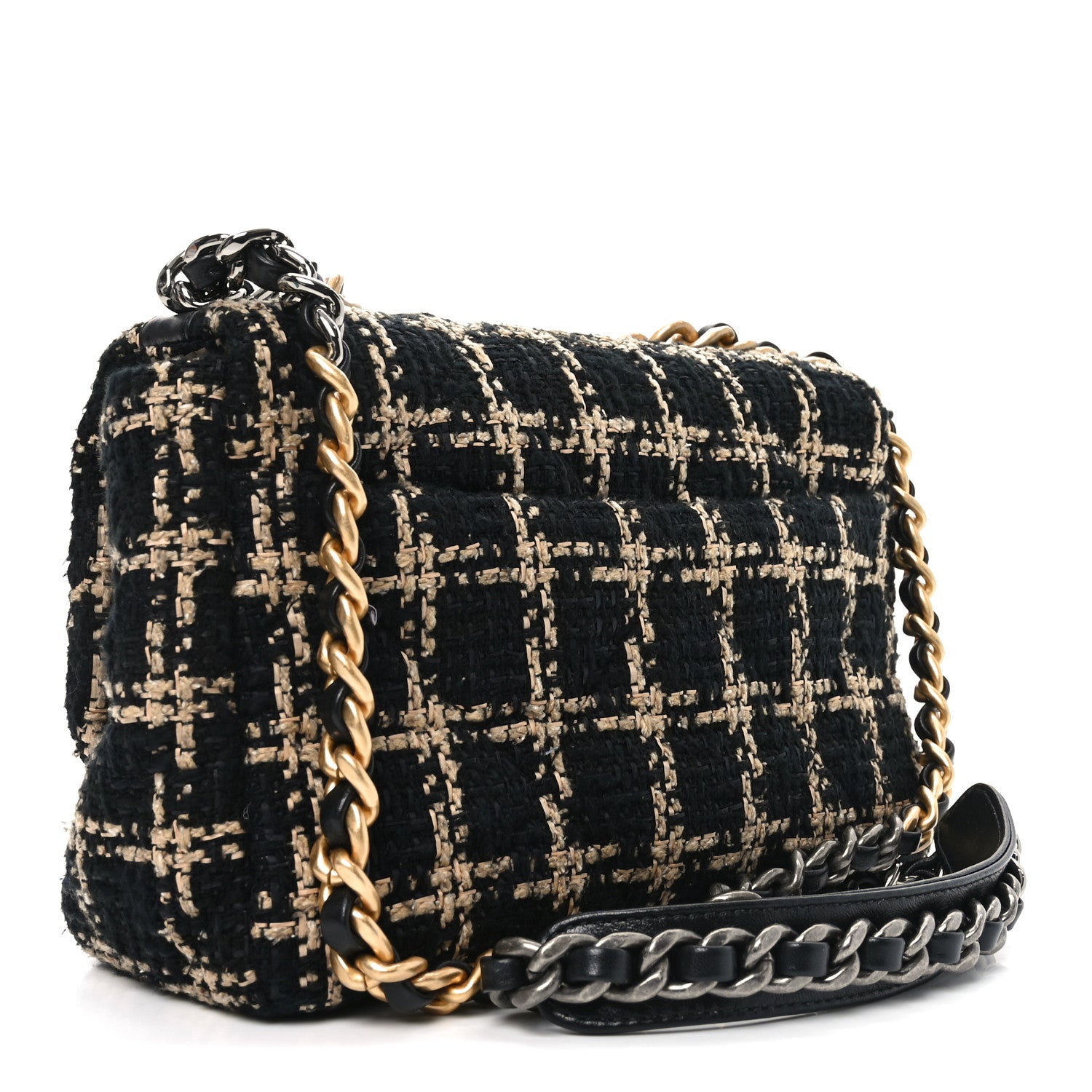 Chanel Tweed Quilted Medium Chanel 19 Flap Black Beige 3 of 11
