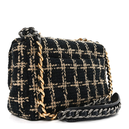 Chanel Tweed Quilted Medium Chanel 19 Flap Black Beige 3 of 11