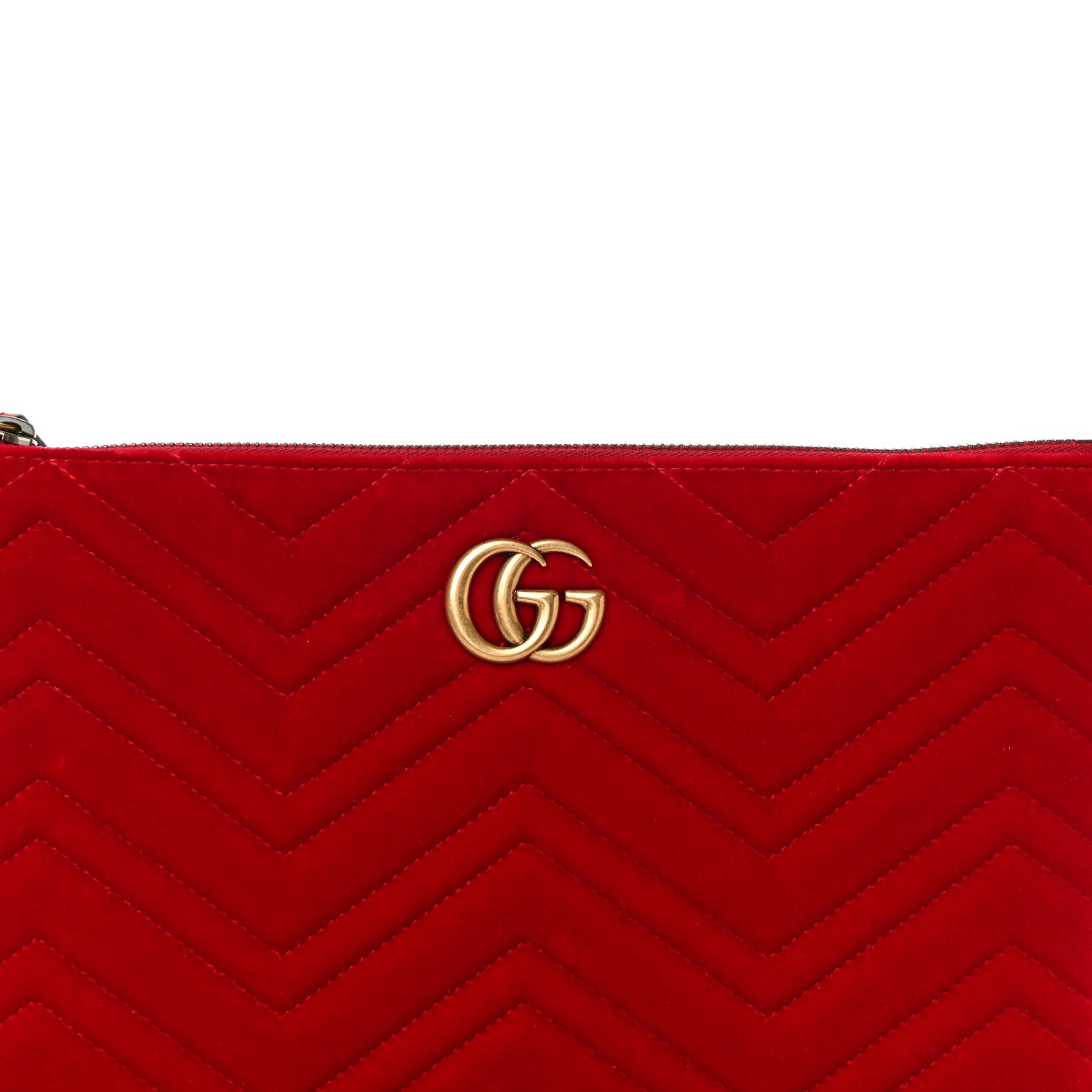 Gucci Velvet Matelasse GG Marmont Zip Pouch Hibiscus Red 8 of 11