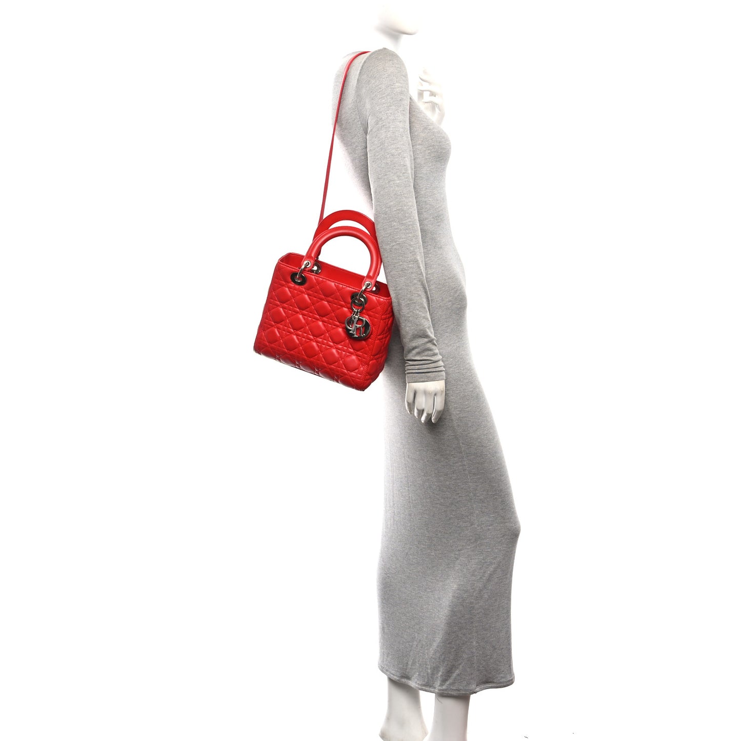 Lambskin Cannage Medium Lady Dior Red