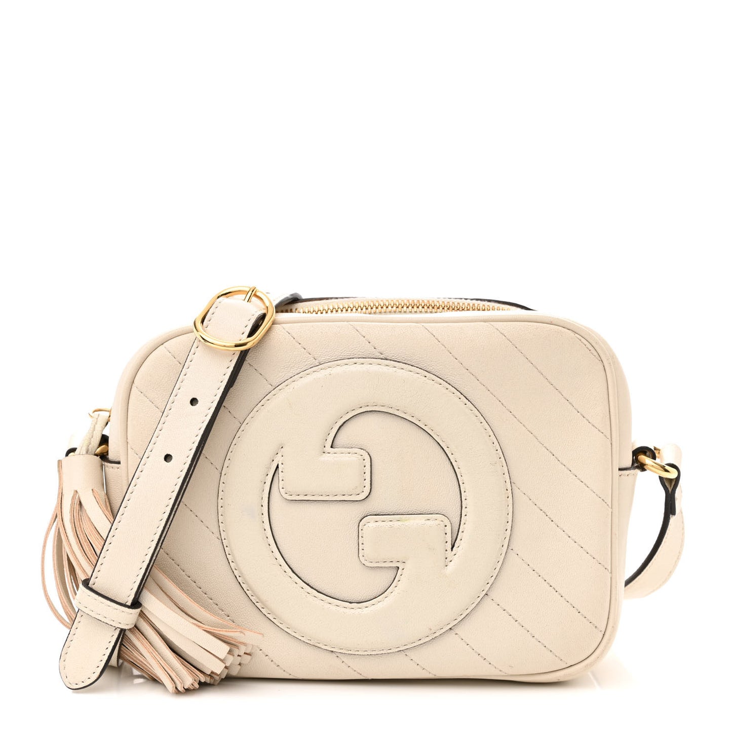 Sakai Be Green Calfskin Diagonal Stitched Small Blondie Shoulder Bag Mystic White