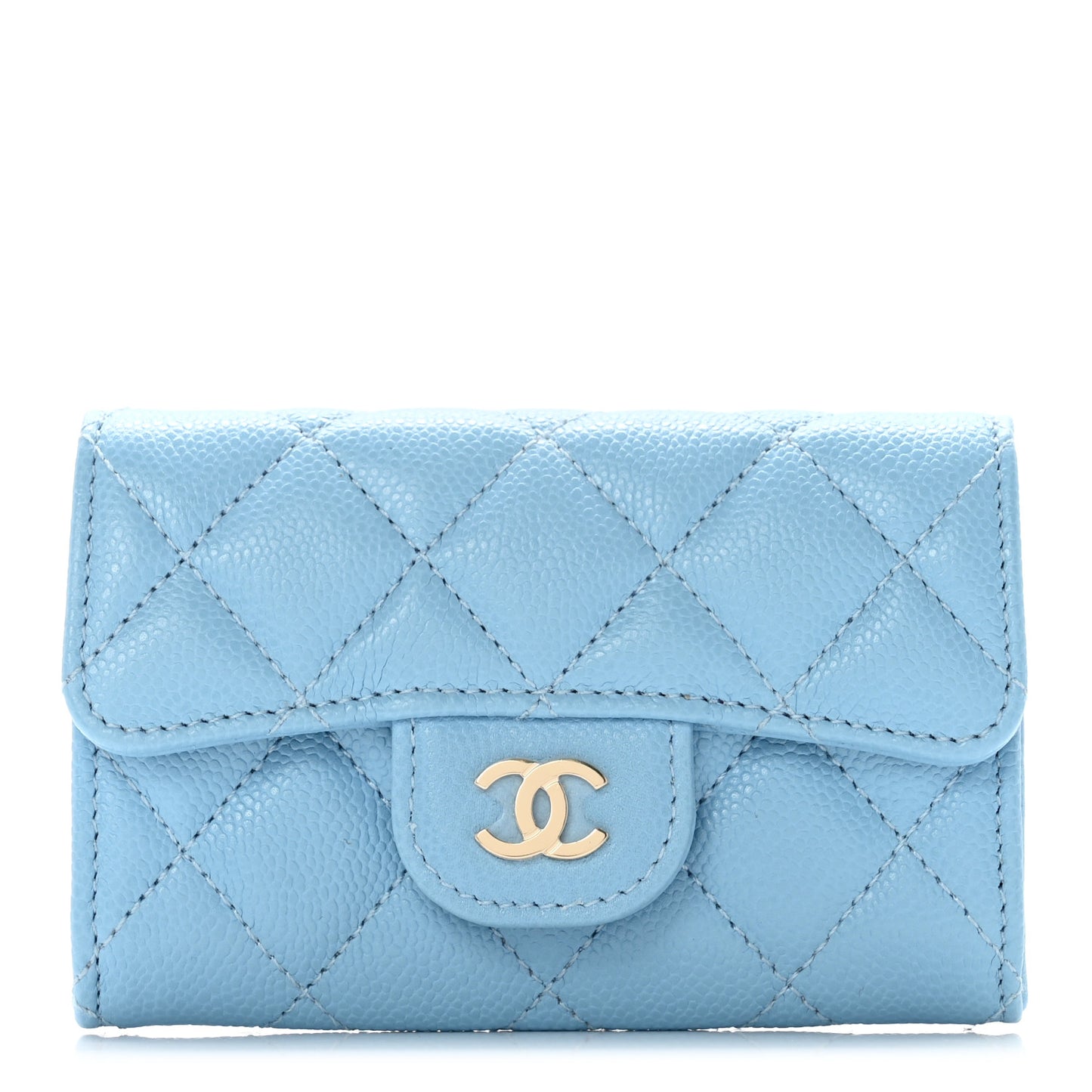 Caviar Quilted Flap Card Holder Wallet Light Blue