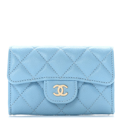 Chanel Caviar Quilted Flap Card Holder Wallet Light Blue 1 of 9