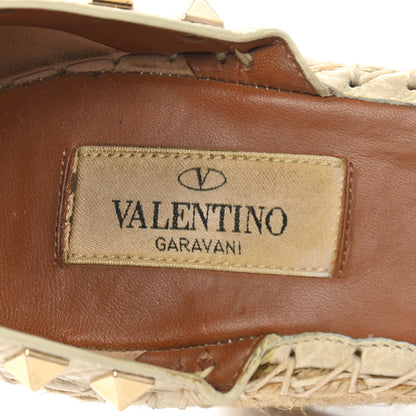 Valentino Garavani Grained Calfskin Rockstud Ankle Wrap Espadrille 15/85mm Wedges 38 Light Ivory 7 of 9