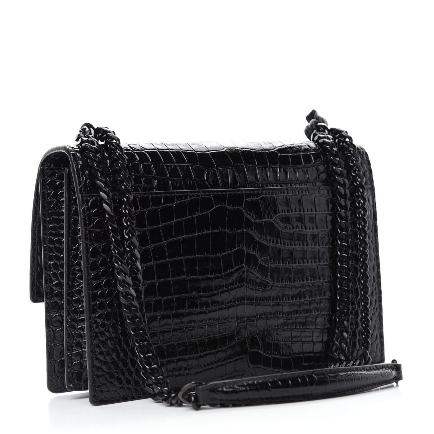 Calfskin Crocodile Embossed Medium Monochrome Monogram Sunset Black