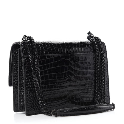 Saint Laurent Calfskin Crocodile Embossed Medium Monochrome Monogram Sunset Black 3 of 10