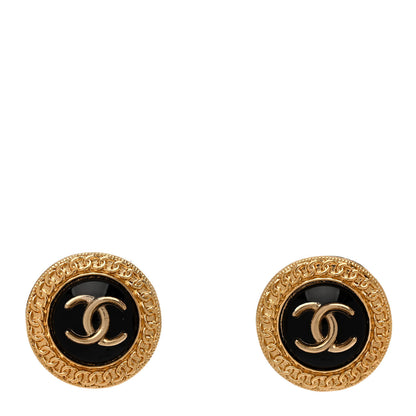 Chanel Metal Enamel CC Round Earrings Gold Black 1 of 4
