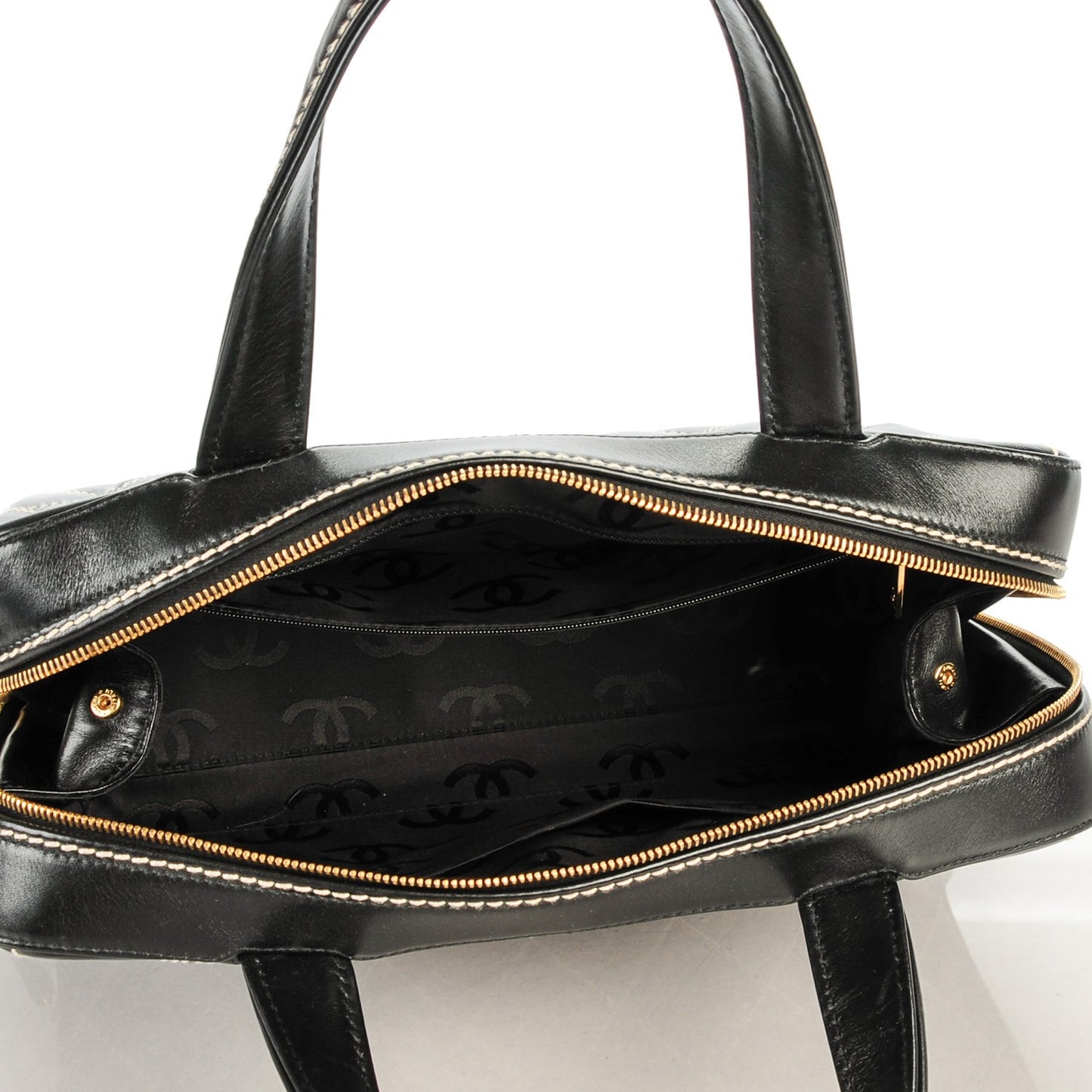 Calfskin Contrast Stitch Surpique Bowler Black