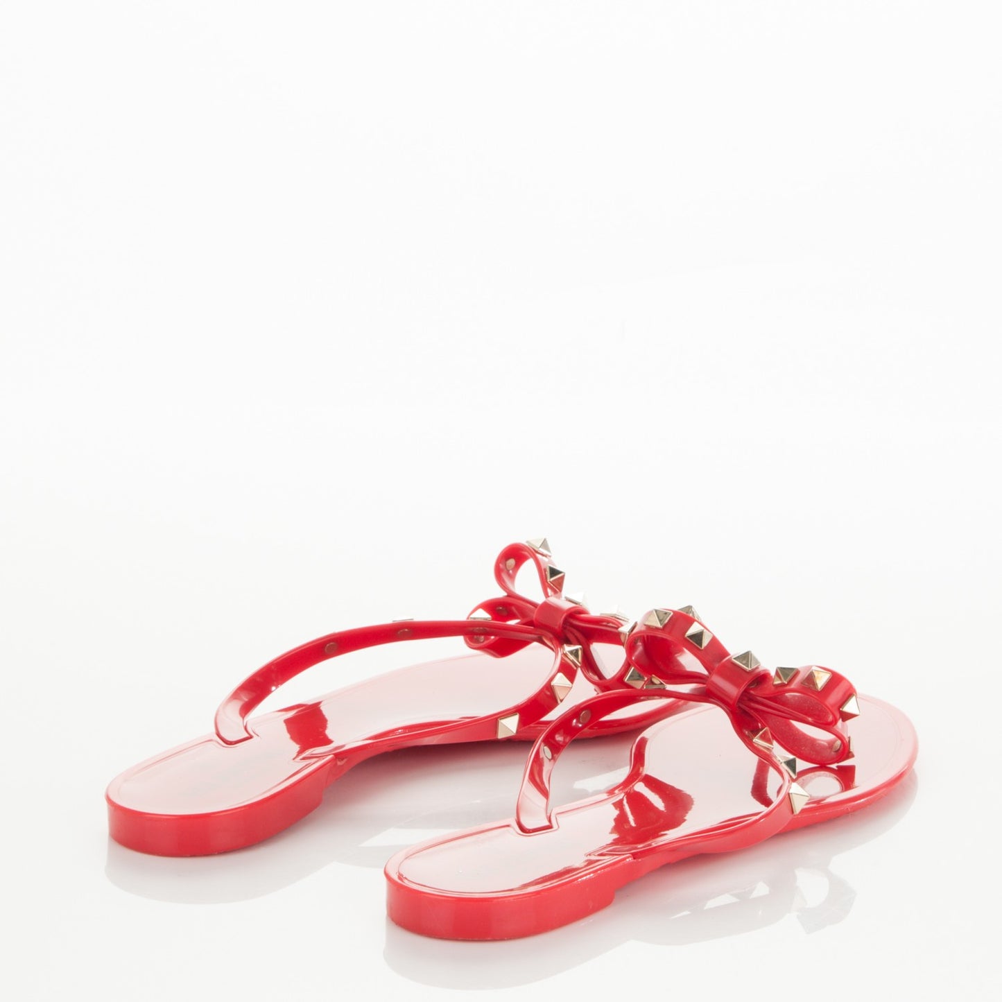PVC Jelly Rockstud Bow Thong Sandals 40 Red