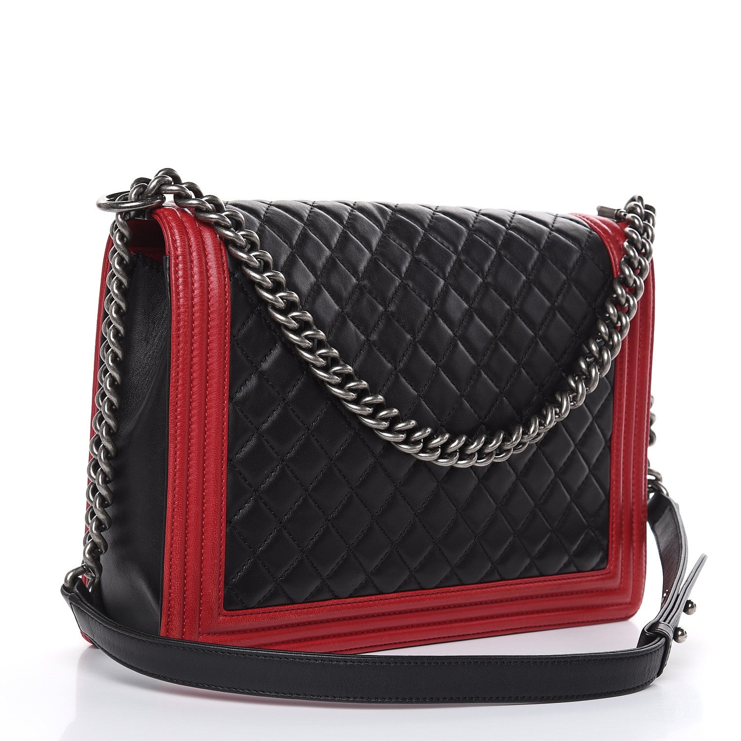Chanel Lambskin Quilted Large Boy Flap Black Red 3 of 17
