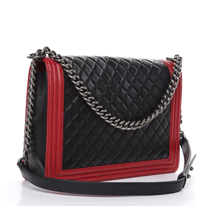 Chanel Lambskin Quilted Large Boy Flap Black Red 3 of 17