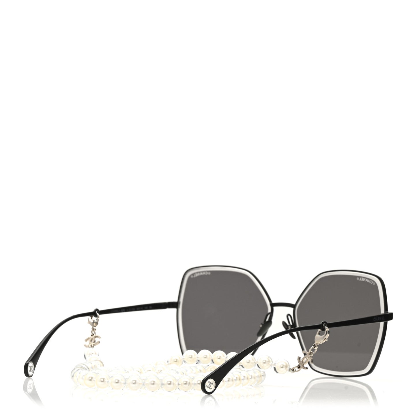 Metal Butterfly Removable Pearl Chain Sunglasses 4262 Black