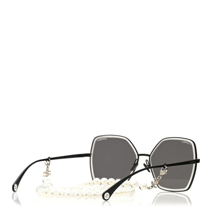 Chanel Metal Butterfly Removable Pearl Chain Sunglasses 4262 Black 4 of 8