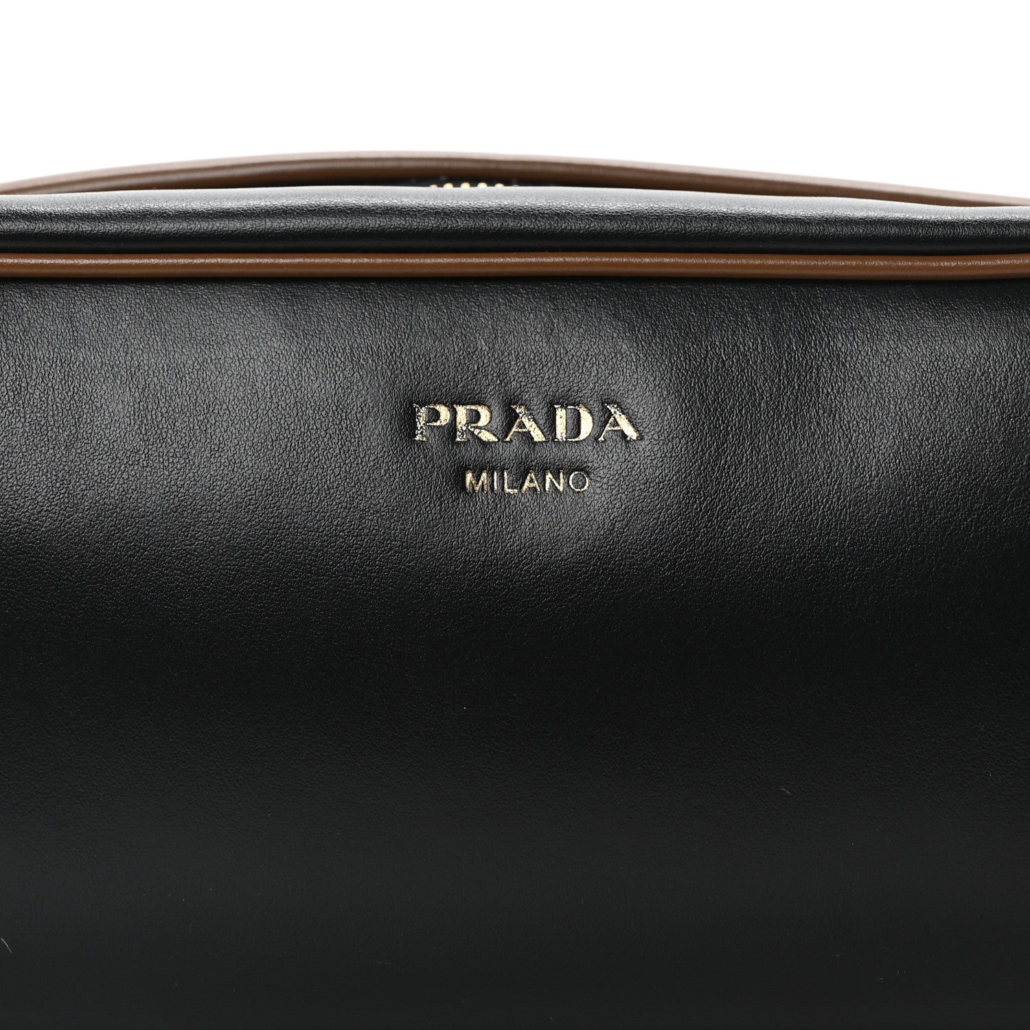 Prada Soft Calfskin Swing Shoulder Bag Black Hazelnut 1756843
