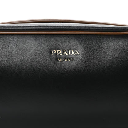 Prada Soft Calfskin Swing Shoulder Bag Black Hazelnut 8 of 10