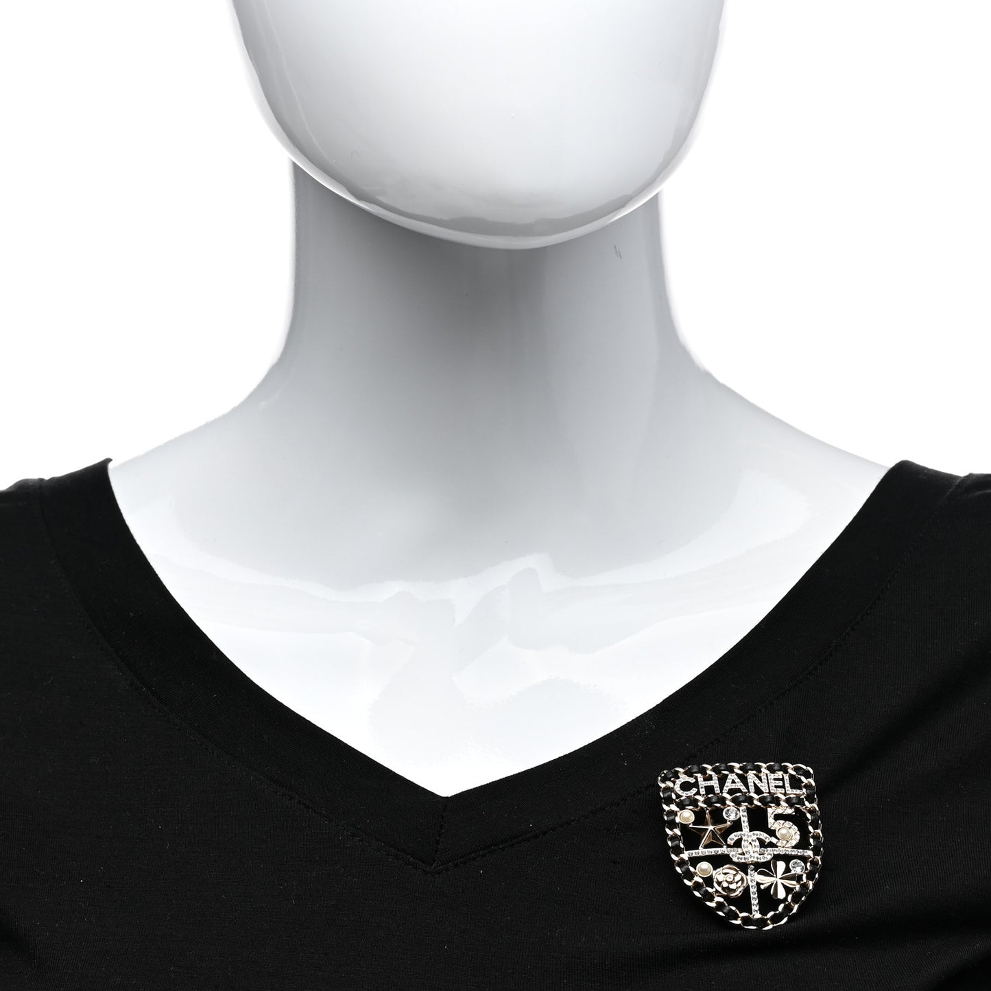 Lambskin Pearl Strass Sergeant Chanel Shield Brooch Gold