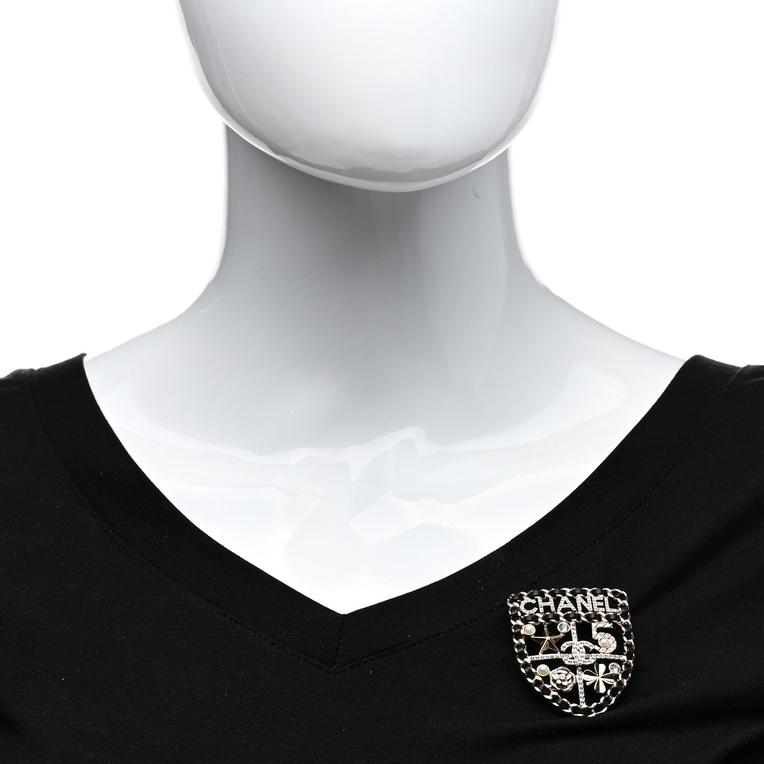 Chanel Lambskin Pearl Strass Sergeant Chanel Shield Brooch Gold 2 of 5